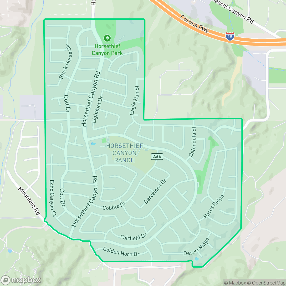 Map showing the location of Horsethief Canyon Ranch, Temescal Valley, CA