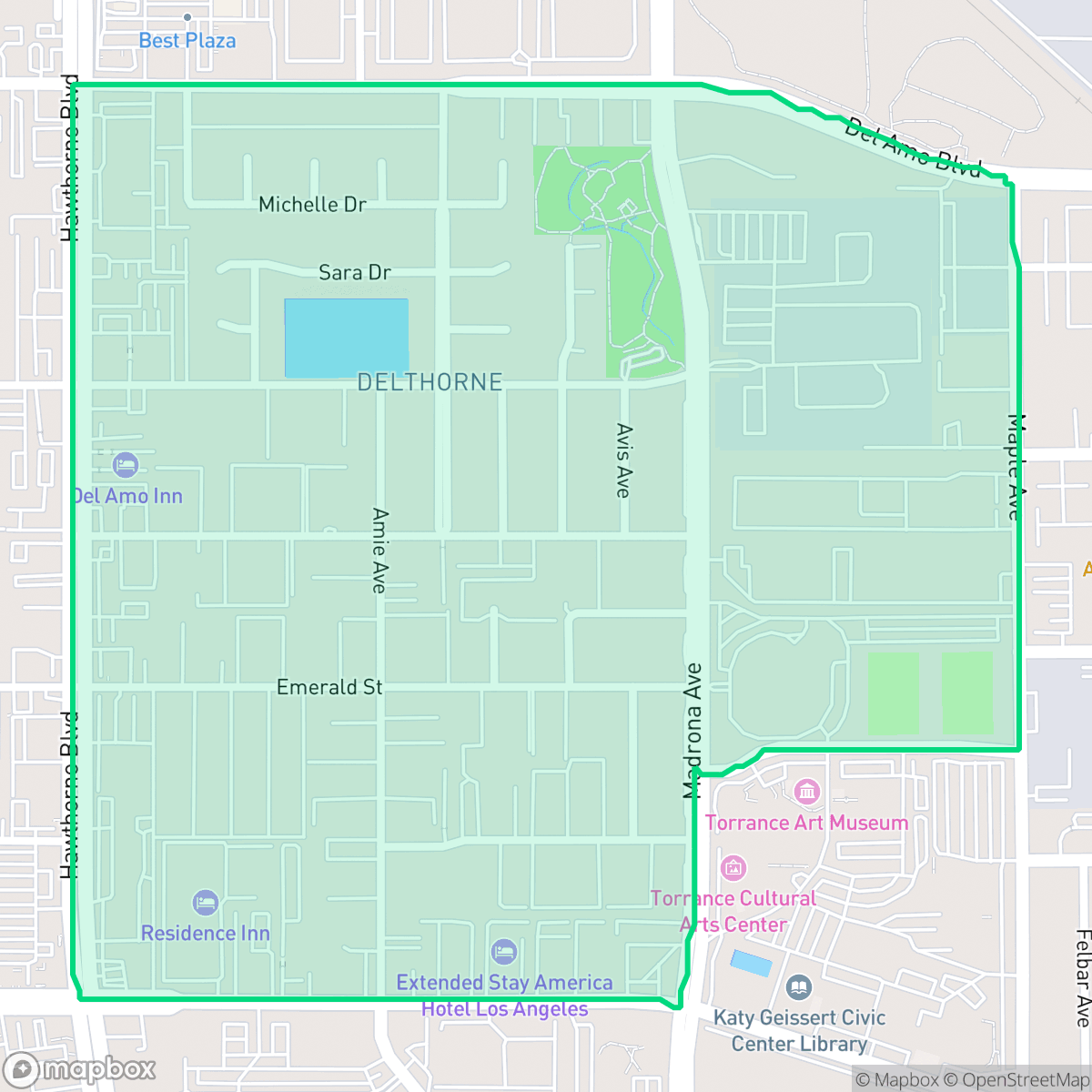 Map showing the location of Delthome, Torrance, CA