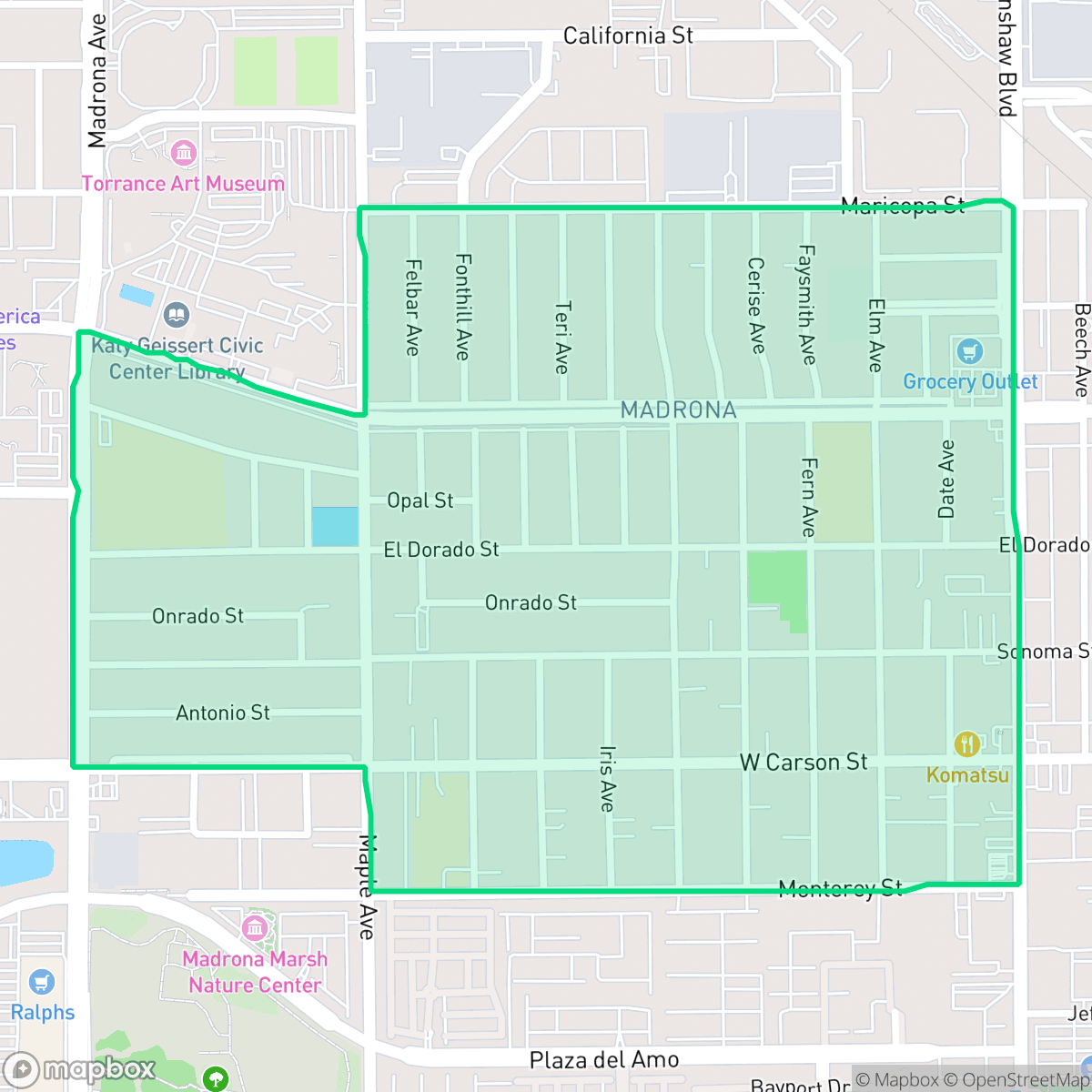 Map showing the location of Madrona, Torrance, CA