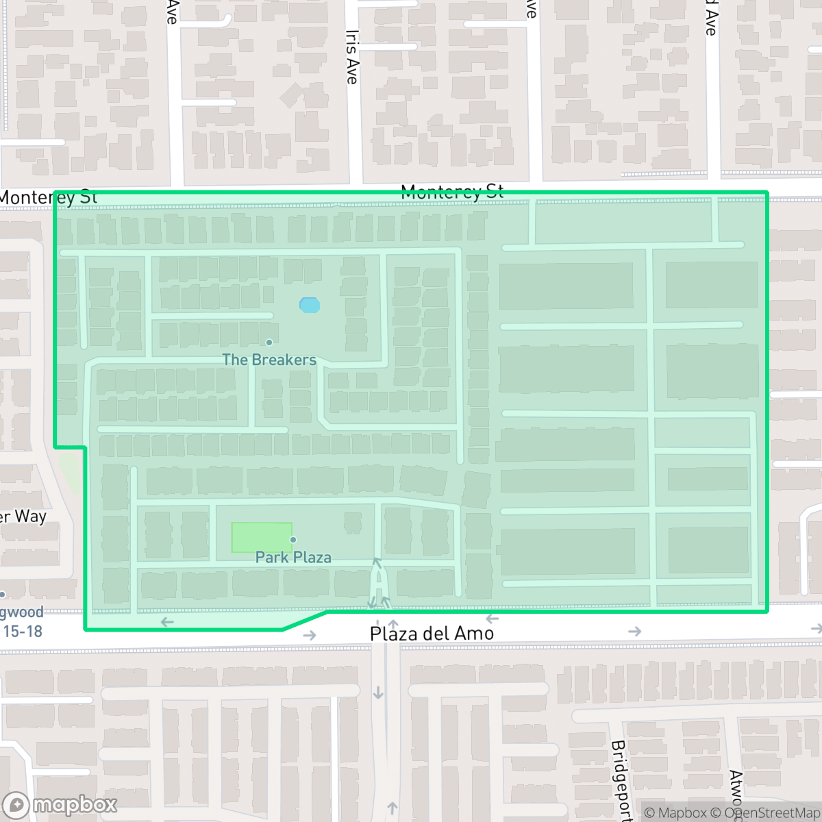 Map showing the location of Park Plaza, Torrance, CA