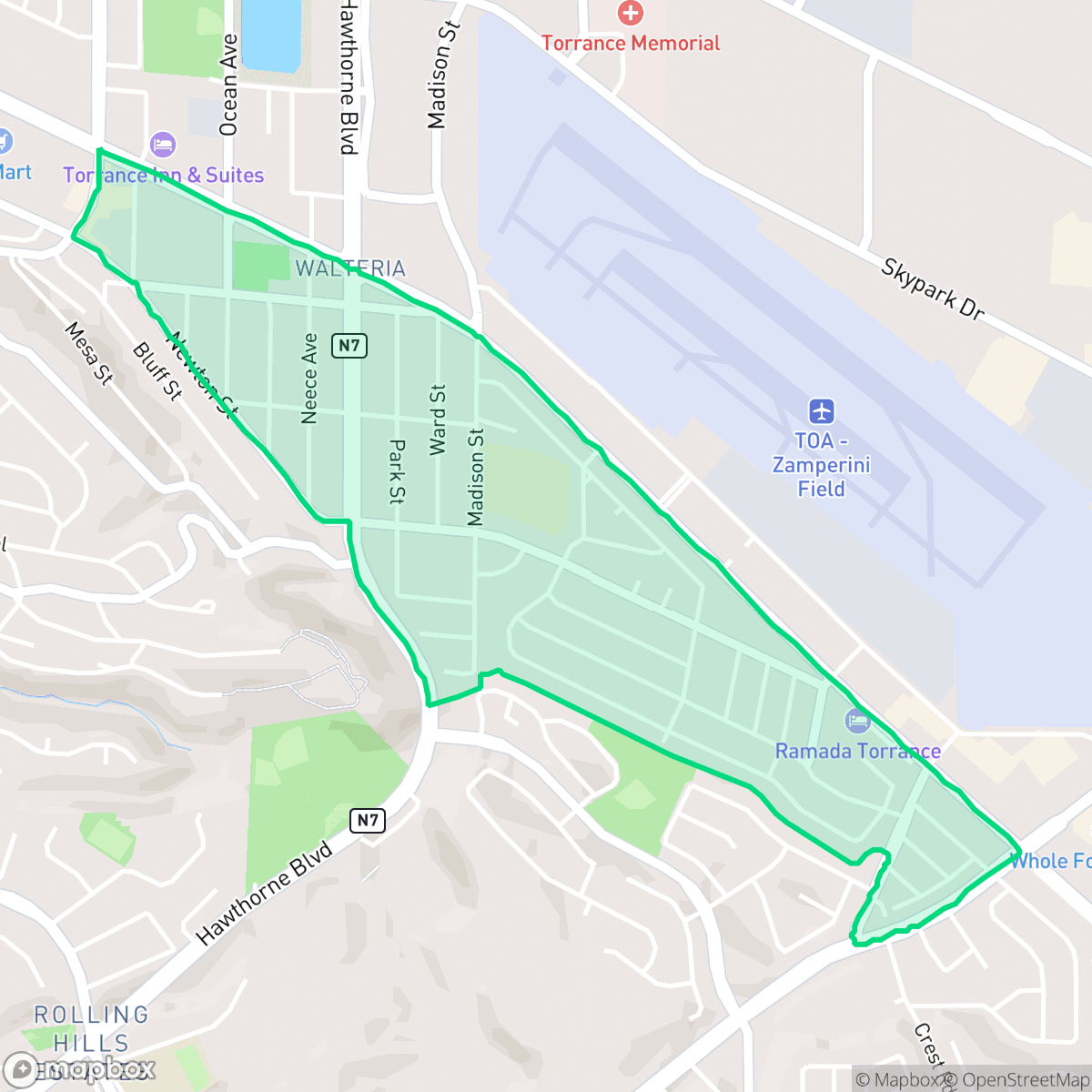 Map showing the location of Walteria, Torrance, CA
