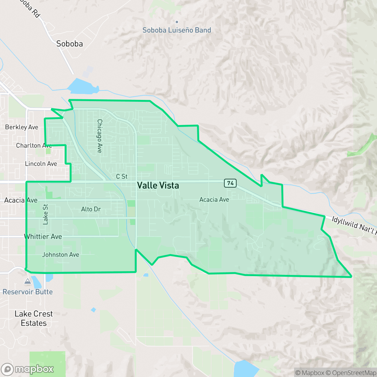 Map showing the location of Valle Vista, CA — coverage area
