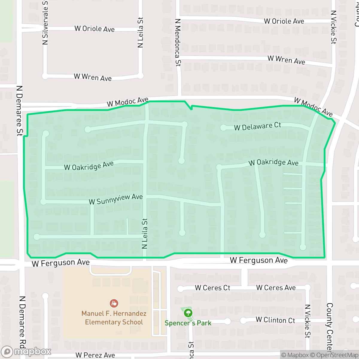 Map showing the location of Ashley Grove, Visalia, CA
