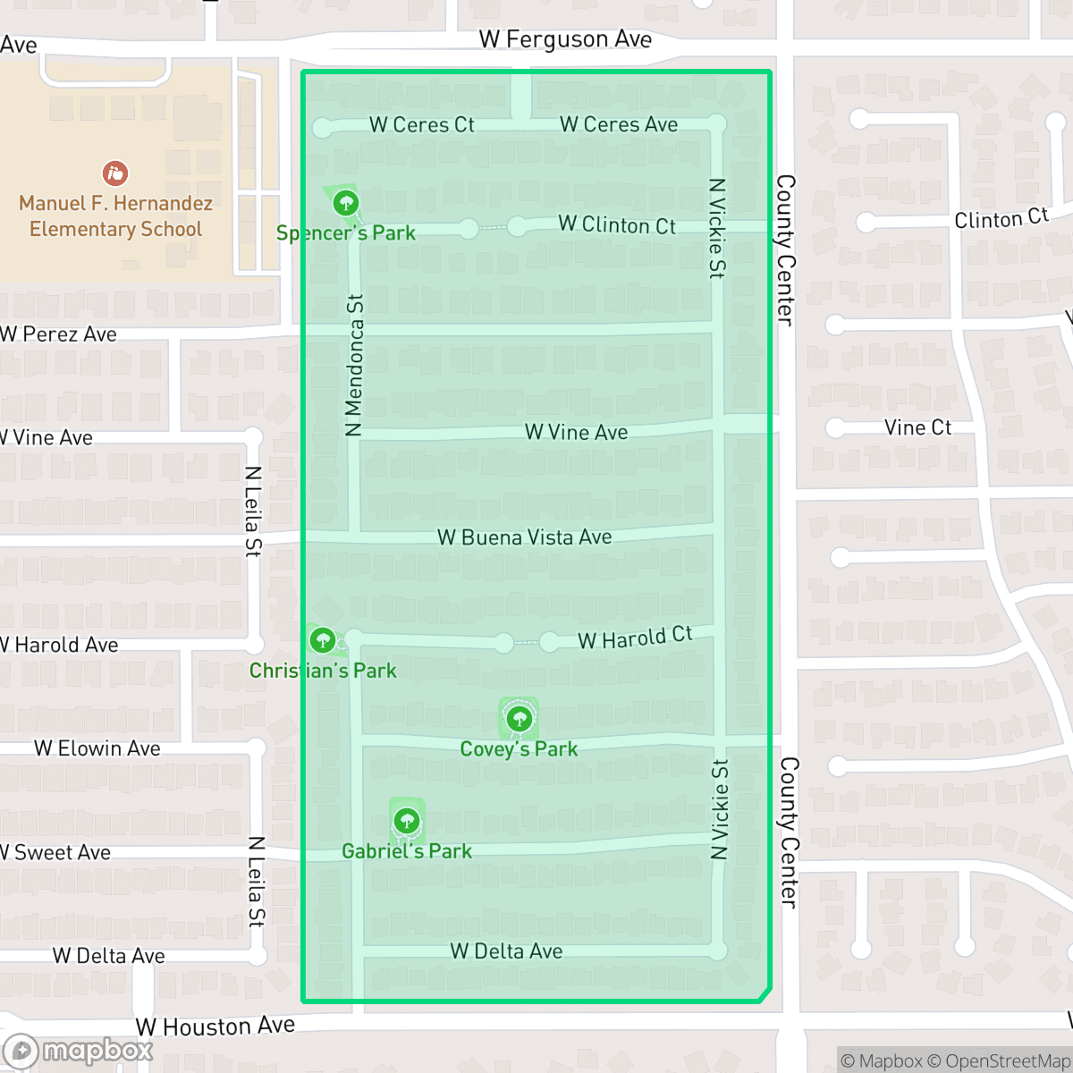 Map showing the location of Fieldstone Oaks, Visalia, CA
