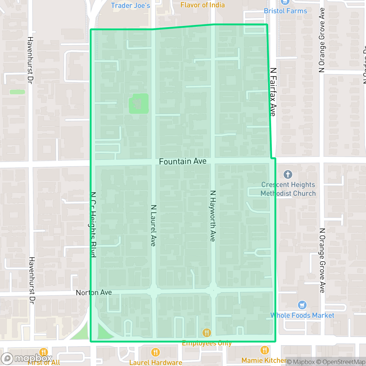 Map showing the location of Center City, West Hollywood, CA