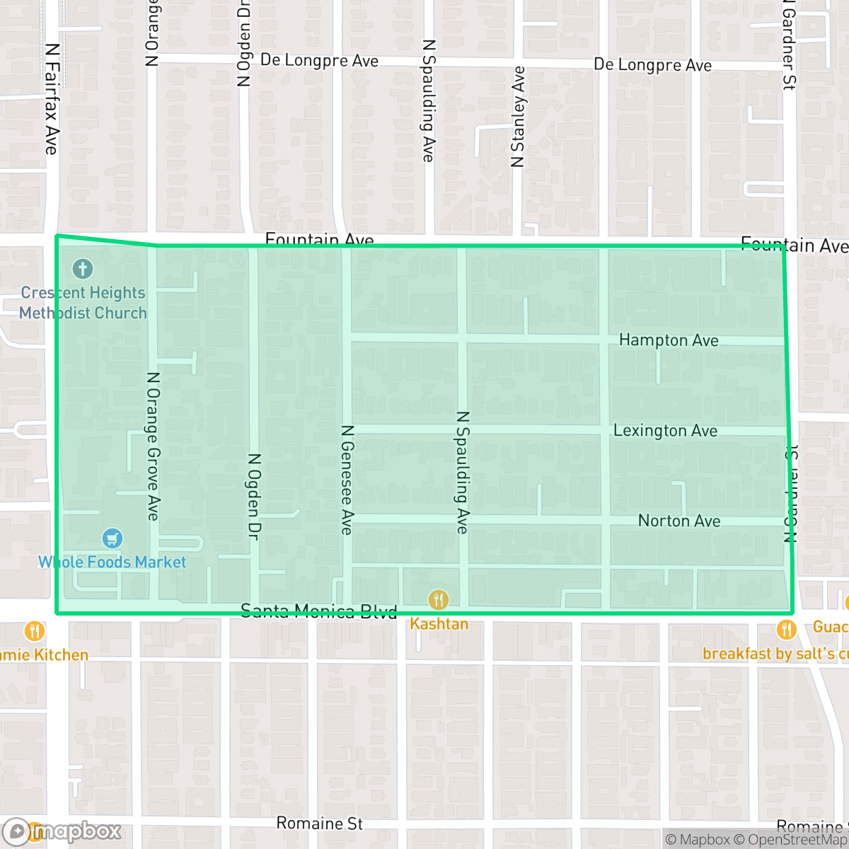 Map showing the location of SoFo, West Hollywood, CA