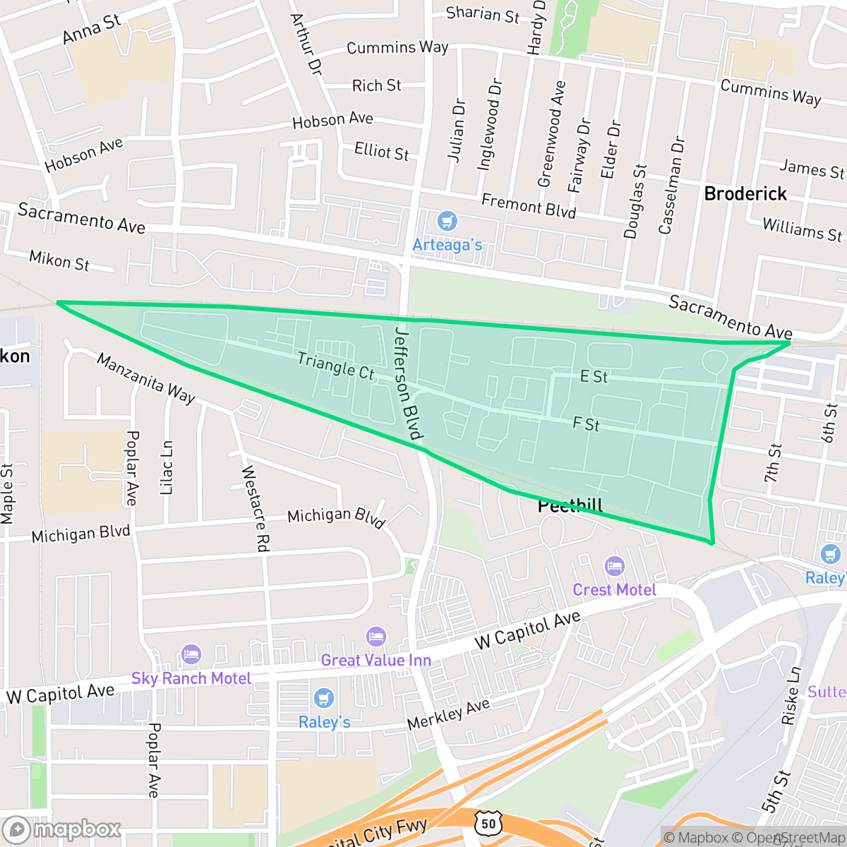 Map showing the location of Iron Triangle, West Sacramento, CA
