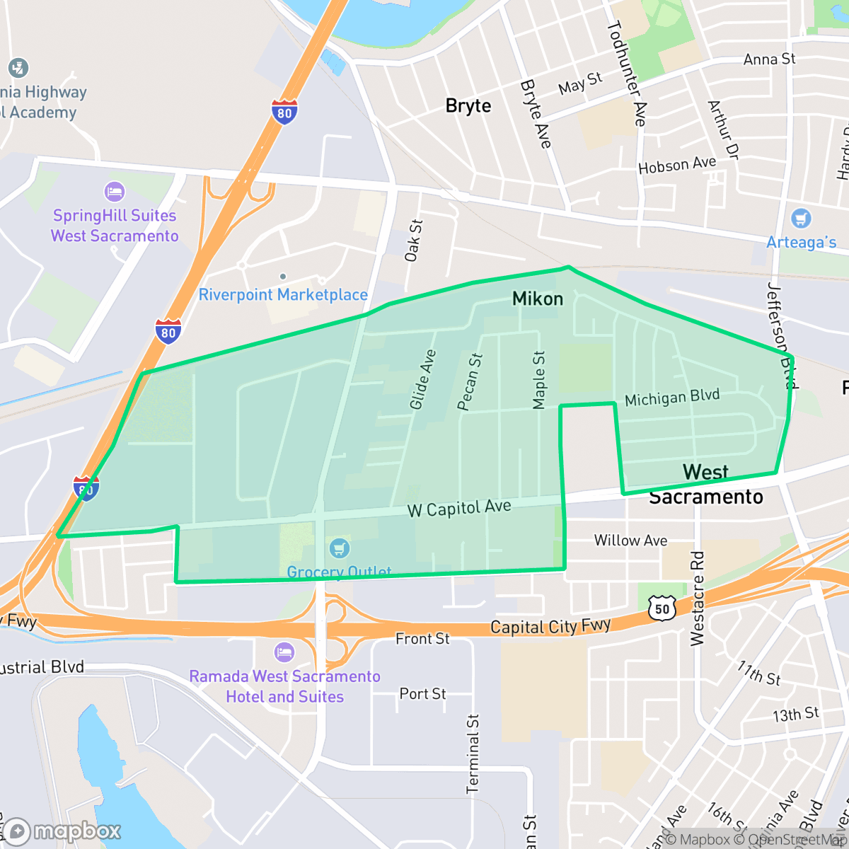 Map showing the location of Michigan-Glide-Sutter, West Sacramento, CA