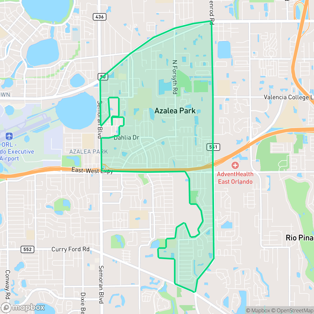 Map showing the location of Azalea Park, FL — coverage area