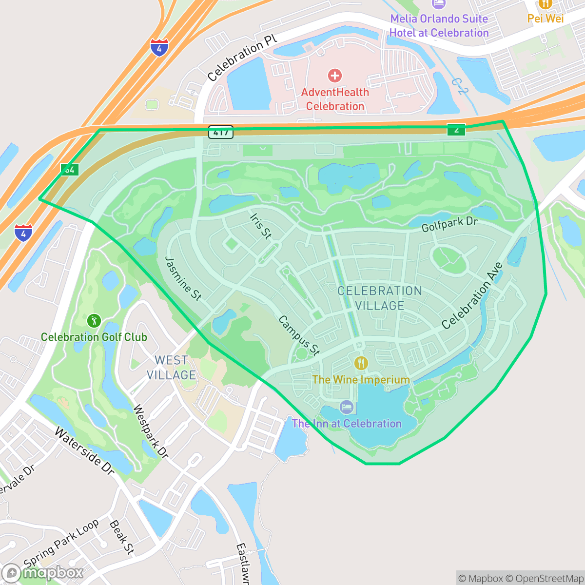 Map showing the location of Celebration Village, Celebration, FL