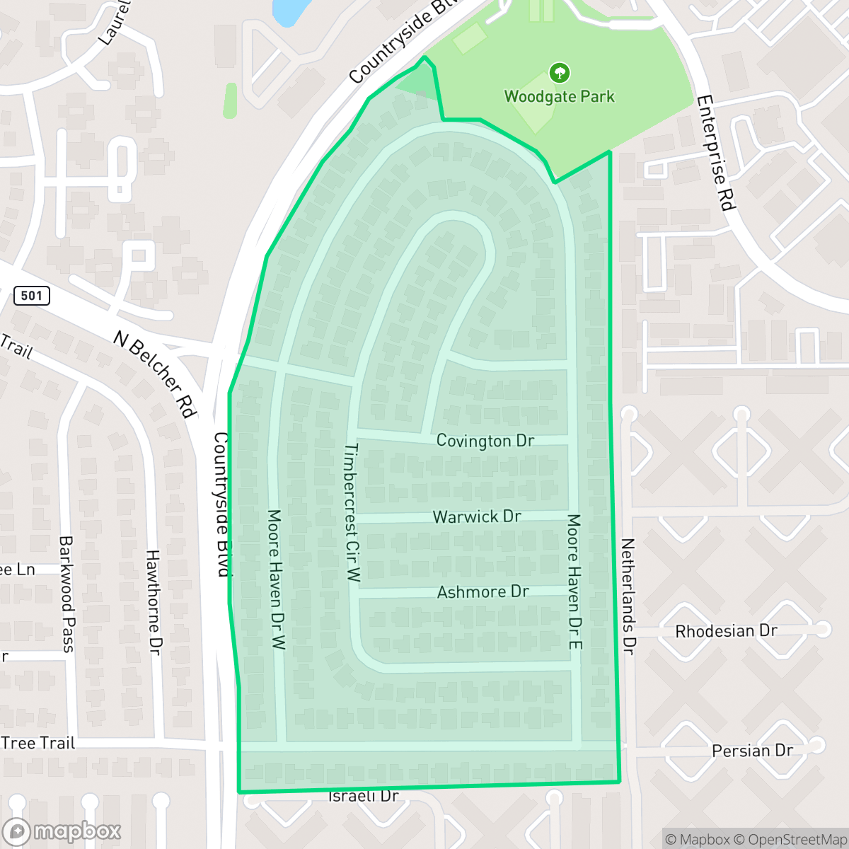 Map showing the location of Woodgate II Homeowners Association, Clearwater, FL