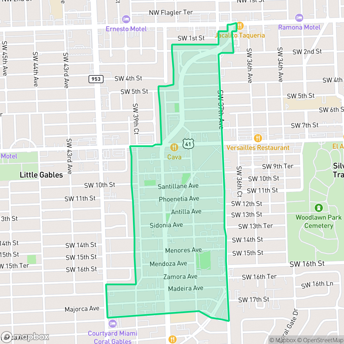 Map showing the location of North Ponce de Leon, Coral Gables, FL