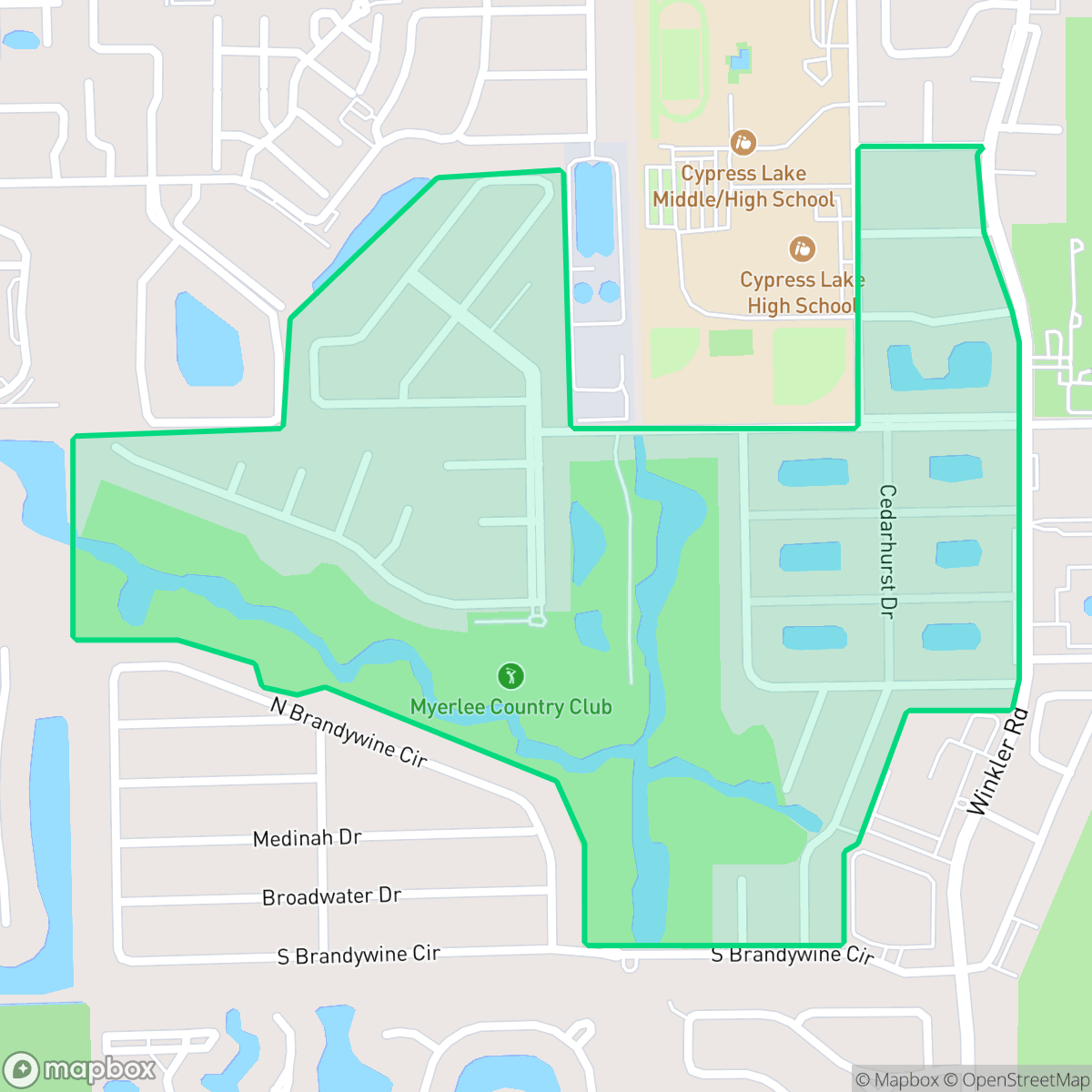 Map showing the location of Myerlee, Cypress Lake, FL