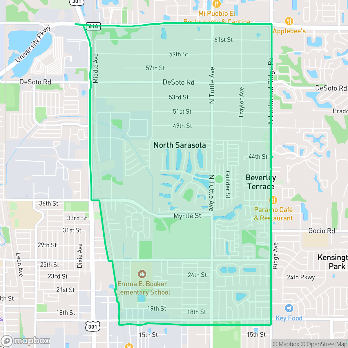 Map showing the location of North Sarasota, Desoto Lakes, FL