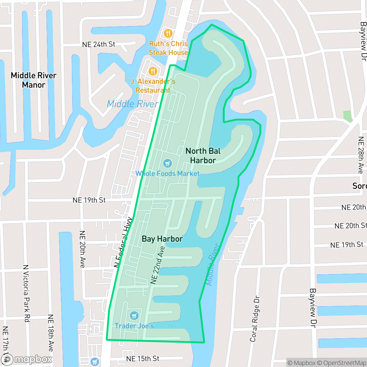 Map showing the location of Bal Harbour, Fort Lauderdale, FL