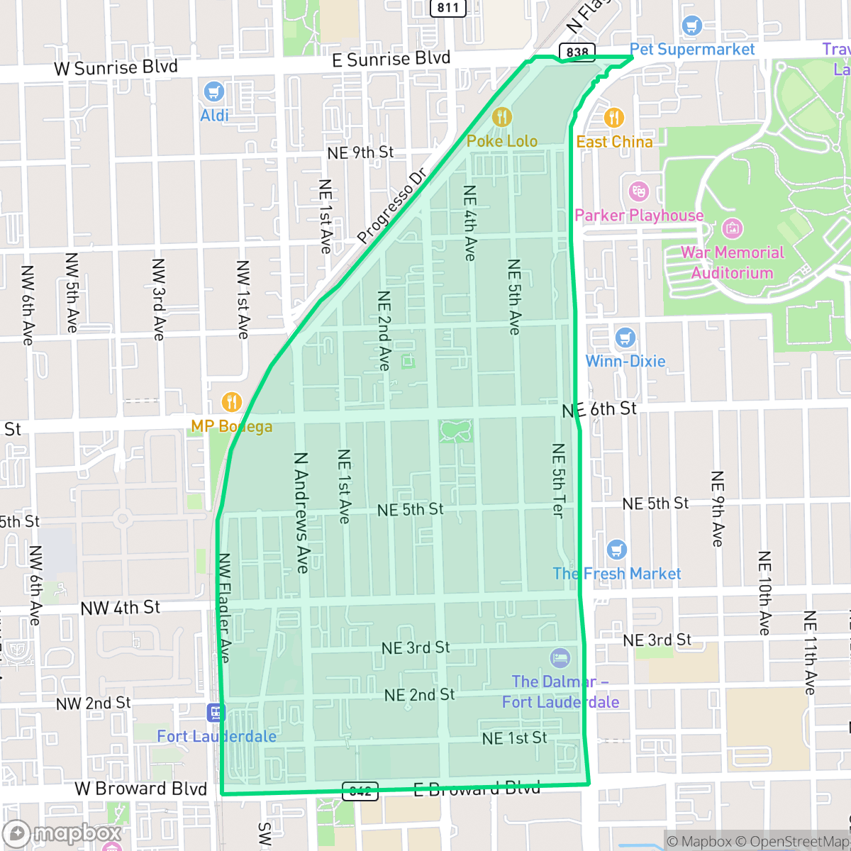 Map showing the location of Flagler Heights, Fort Lauderdale, FL