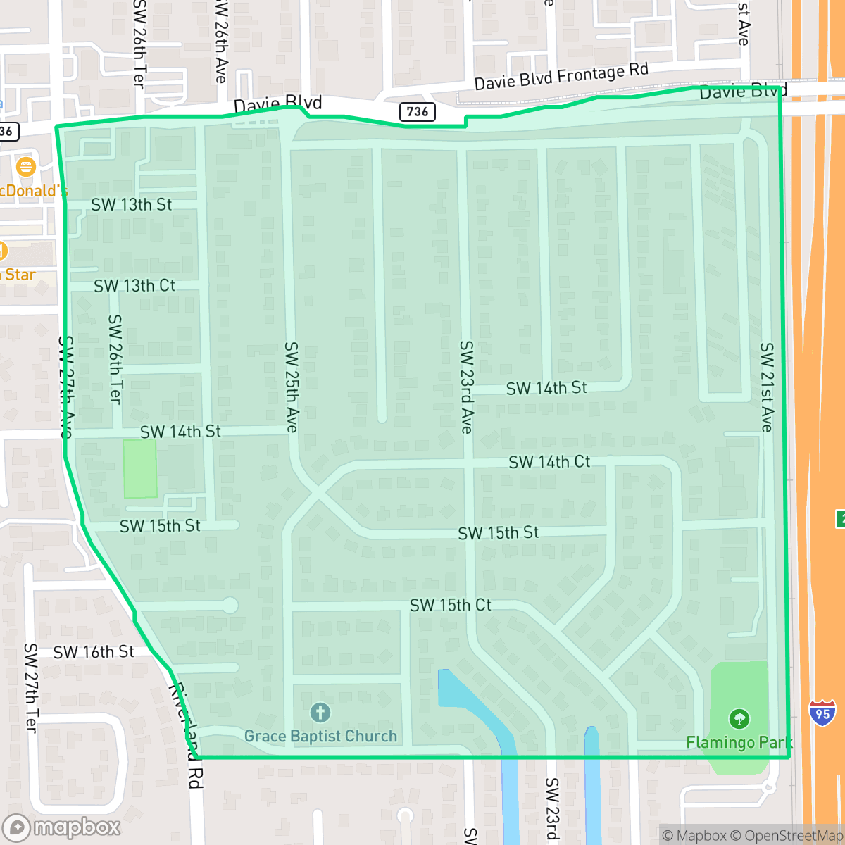 Map showing the location of Flamingo Park, Fort Lauderdale, FL