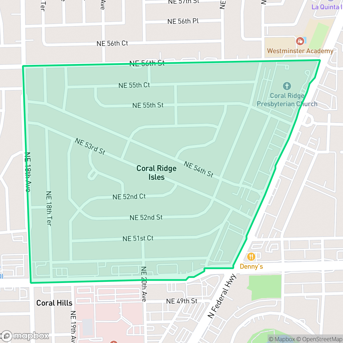 Map showing the location of Knoll Ridge, Fort Lauderdale, FL