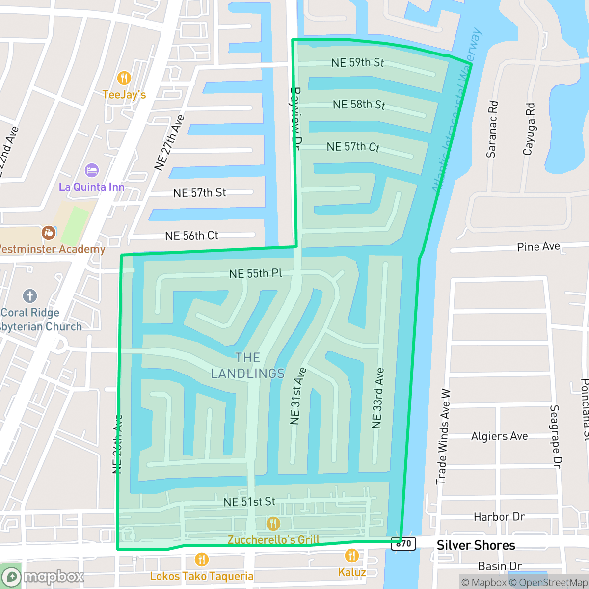 Map showing the location of Landings, Fort Lauderdale, FL