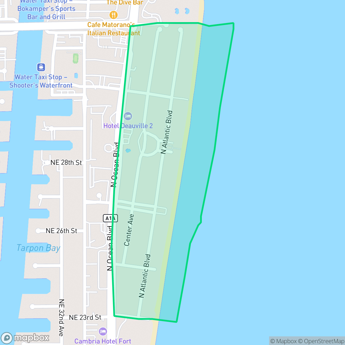 Map showing the location of Lauderdale Beach, Fort Lauderdale, FL