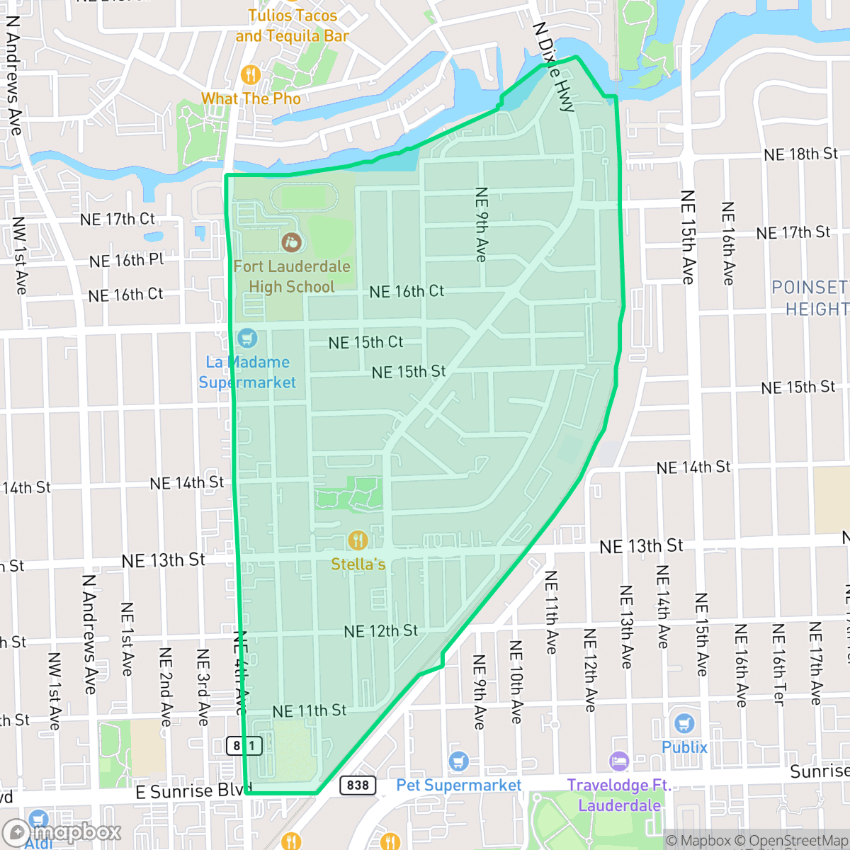 Map showing the location of Middle River Terrace, Fort Lauderdale, FL