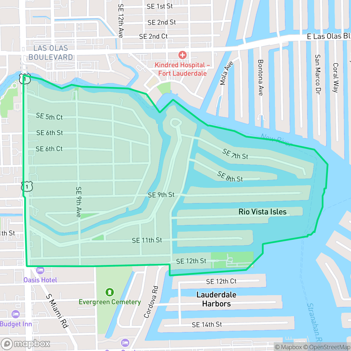 Map showing the location of Rio Vista, Fort Lauderdale, FL