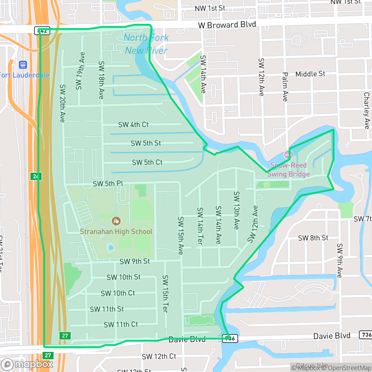 Map showing the location of Riverside Park, Fort Lauderdale, FL