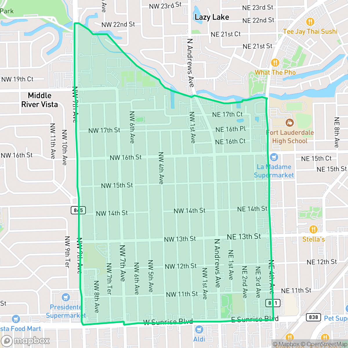 Map showing the location of South Middle River, Fort Lauderdale, FL