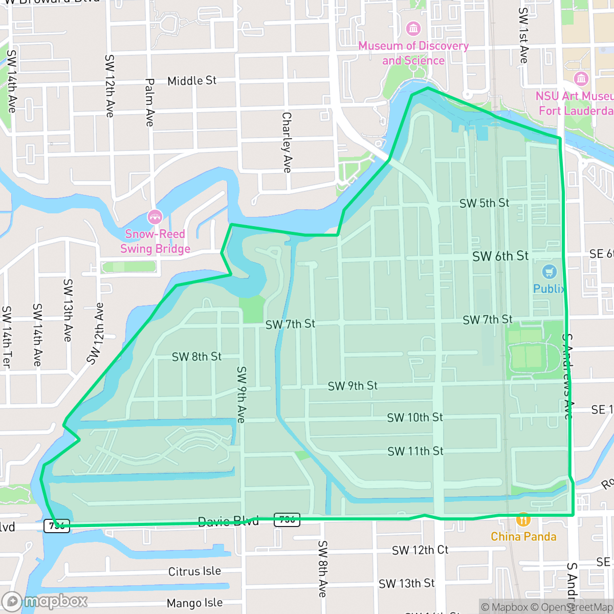 Map showing the location of Tarpon River, Fort Lauderdale, FL