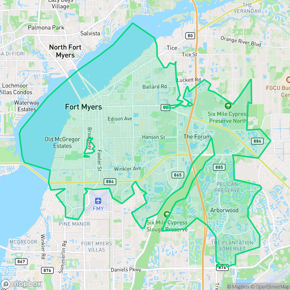 Map showing the location of Fort Myers, FL — coverage area