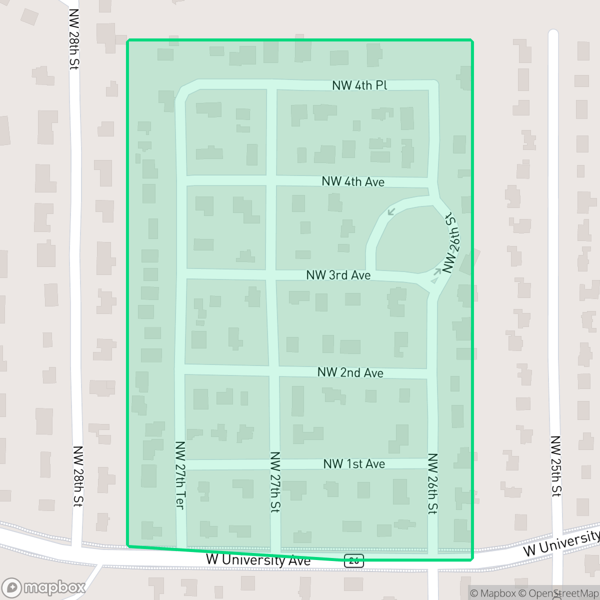Map showing the location of Hibiscus Park, Gainesville, FL