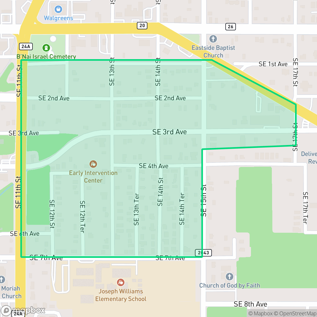 Map showing the location of North Lincoln Heights, Gainesville, FL