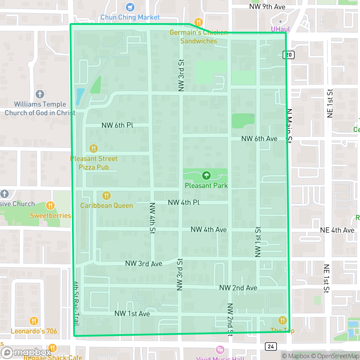 Map showing the location of Pleasent street, Gainesville, FL