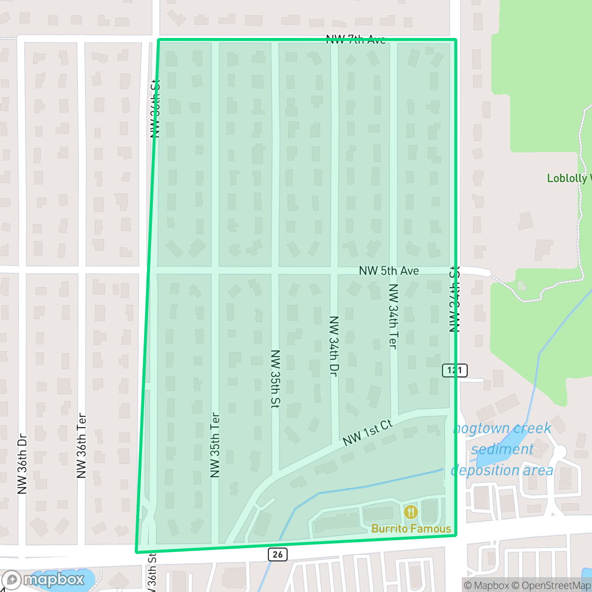 Map showing the location of Woodland Terrace, Gainesville, FL