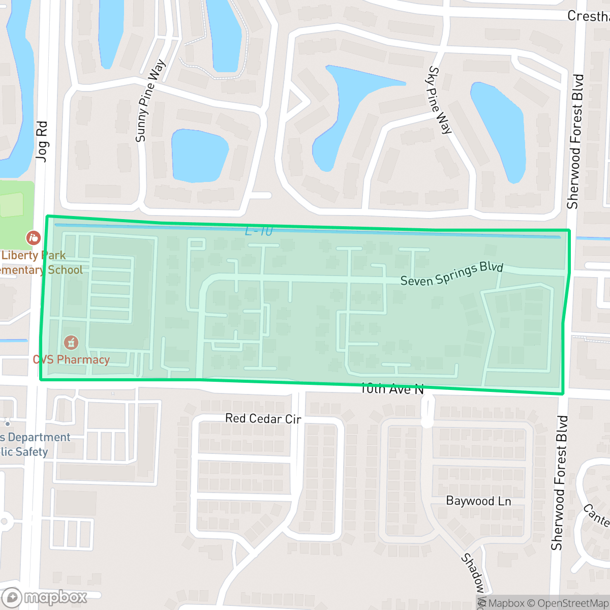 Map showing the location of Seven Springs, Greenacres, FL