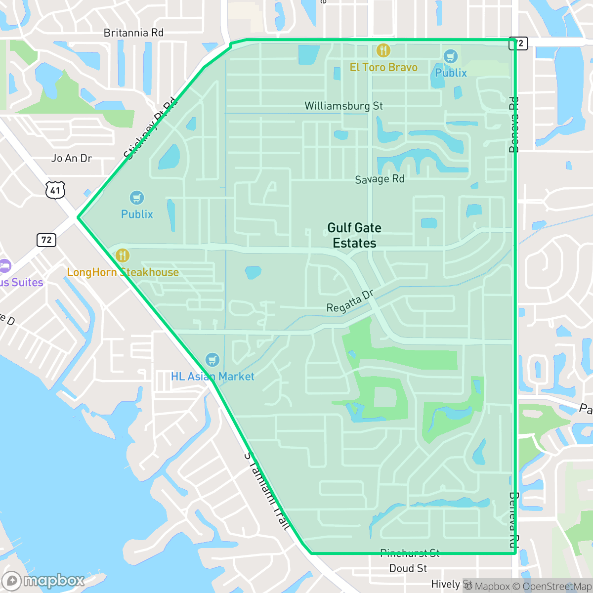 Map showing the location of Gulf Gate, FL — coverage area
