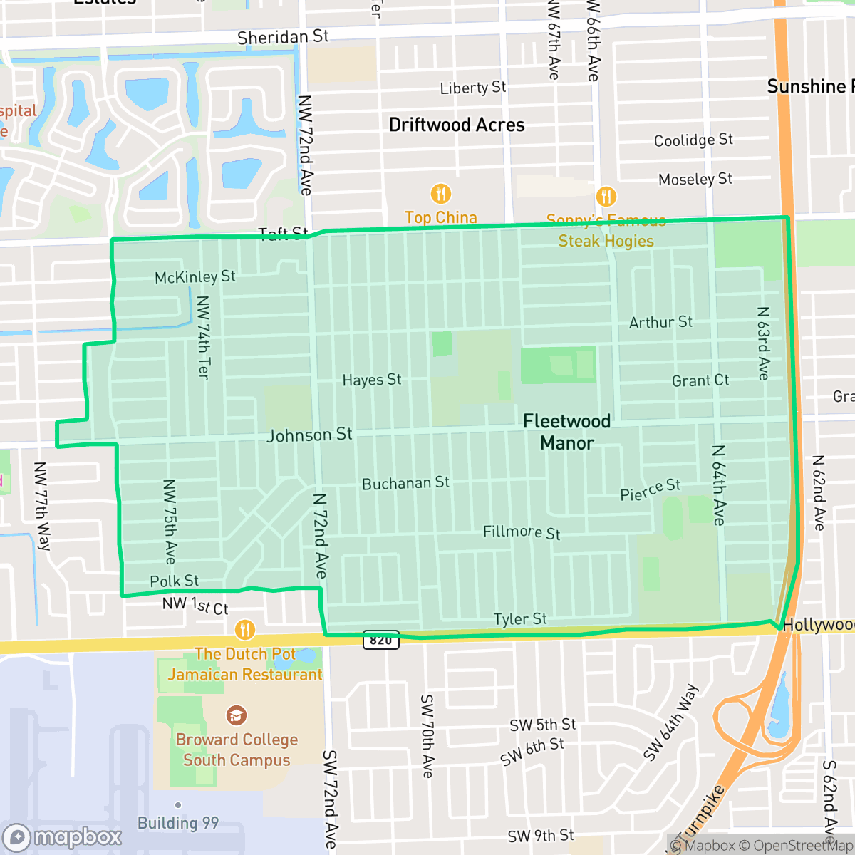 Map showing the location of Boulevard Heights, Hollywood, FL