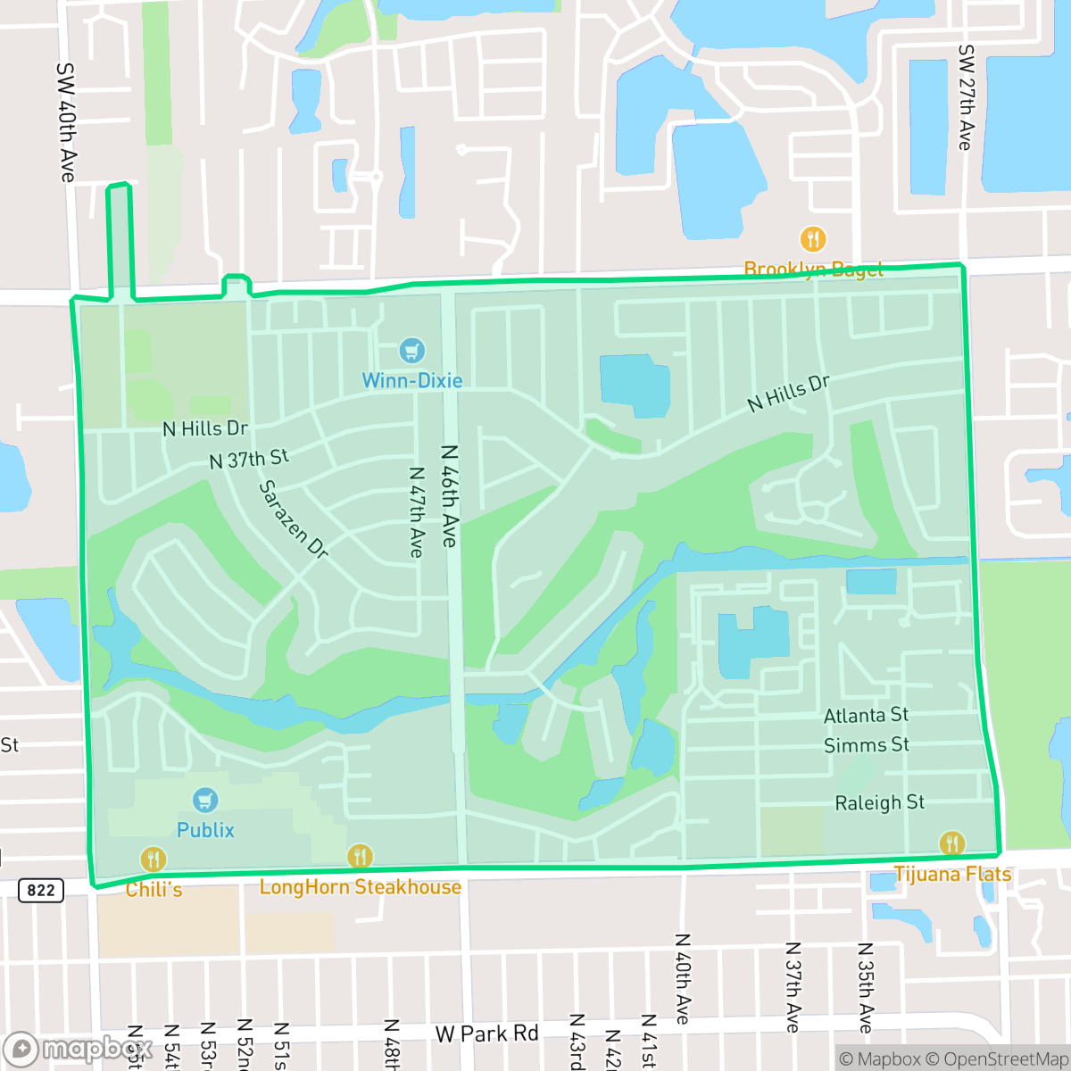 Map showing the location of Emerald Hills, Hollywood, FL