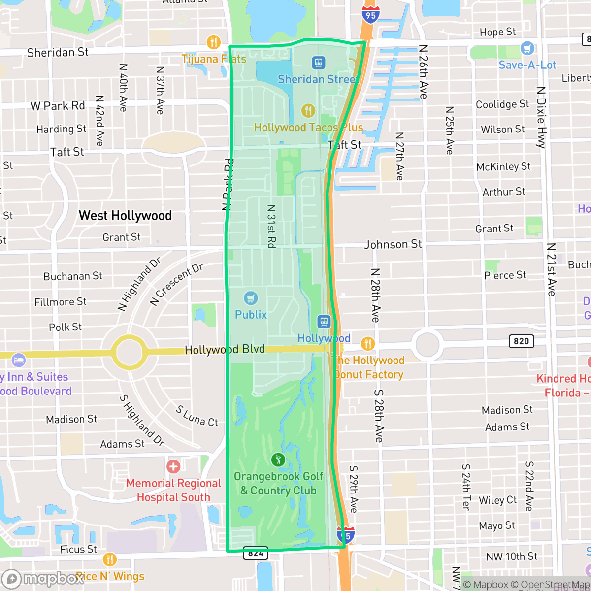 Map showing the location of Park East, Hollywood, FL