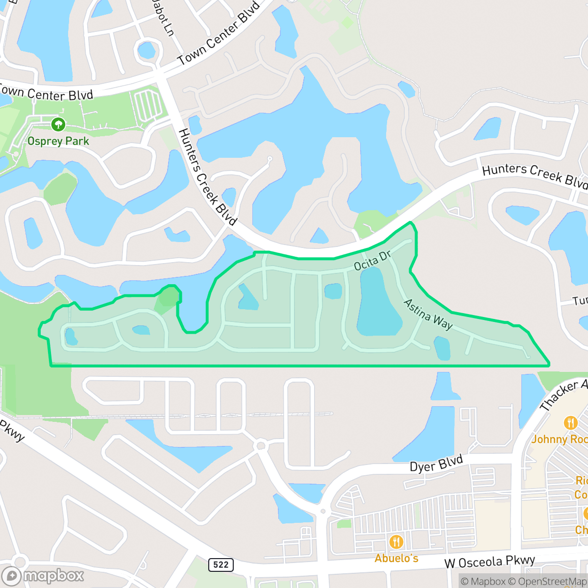Map showing the location of Ocita, Hunters Creek, FL