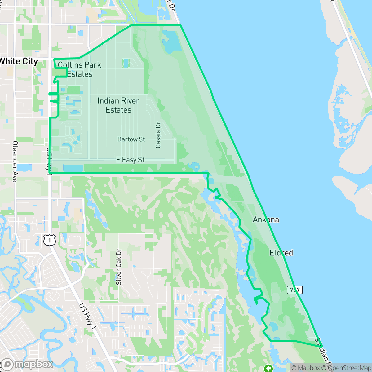 Map showing the location of Indian River Estates, FL — coverage area