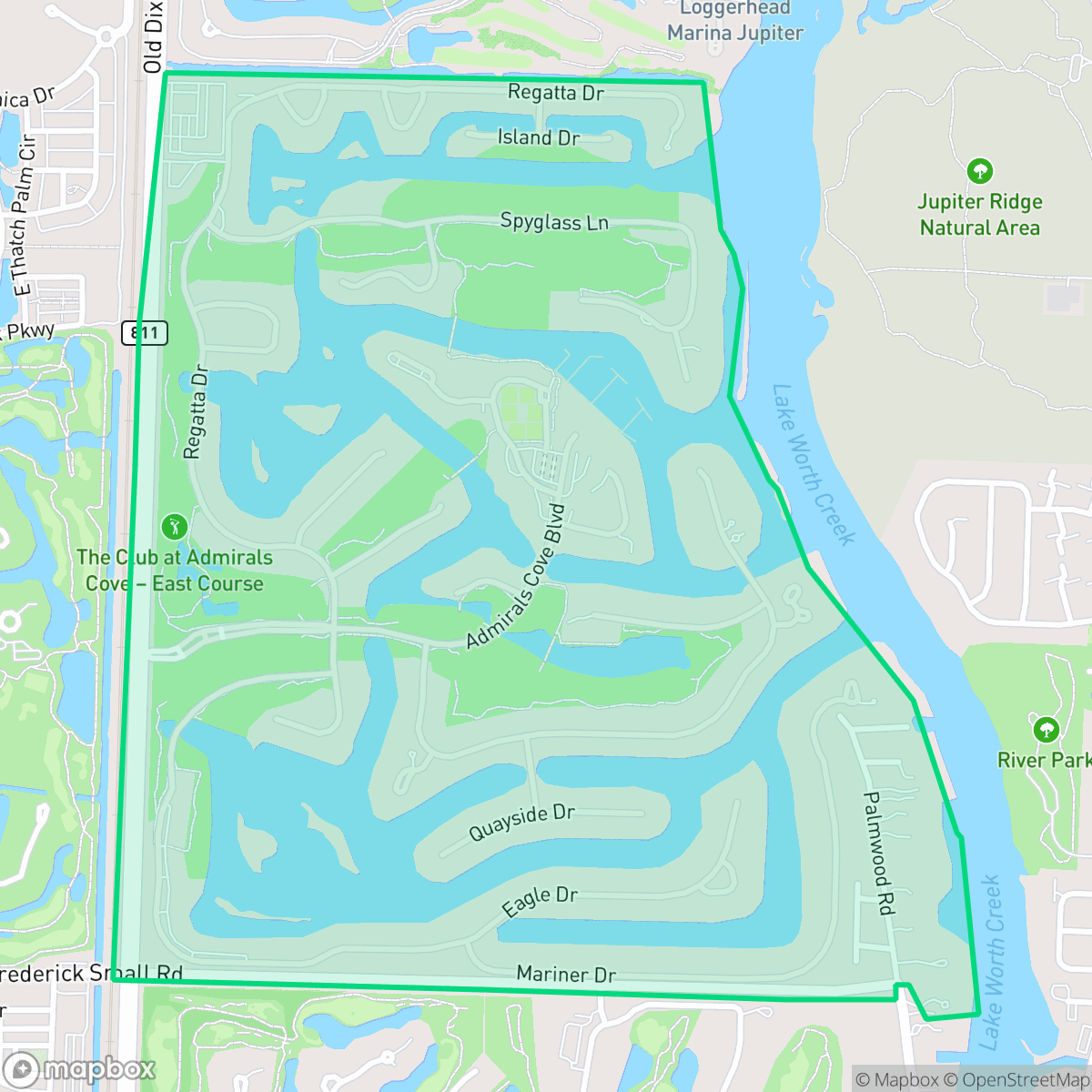 Map showing the location of Admirals Cove, Jupiter, FL