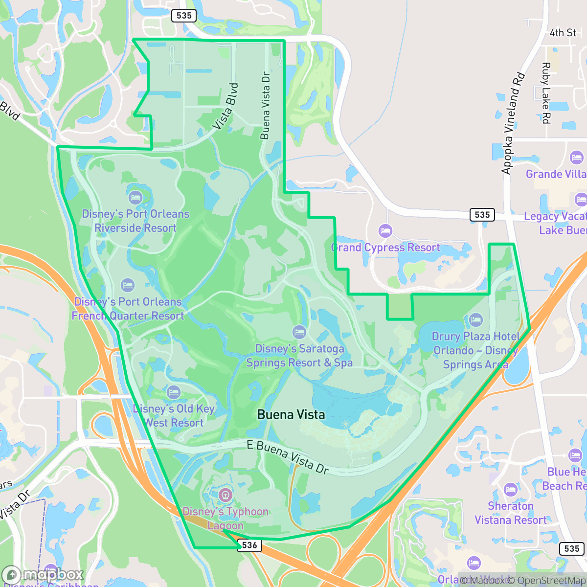 Map showing the location of Lake Buena Vista, FL — coverage area