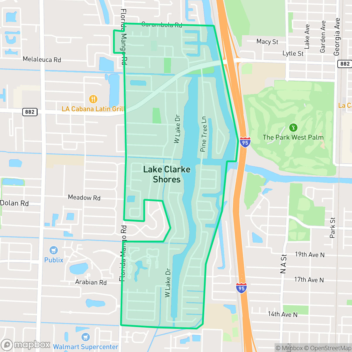 Map showing the location of Lake Clarke Shores, FL — coverage area