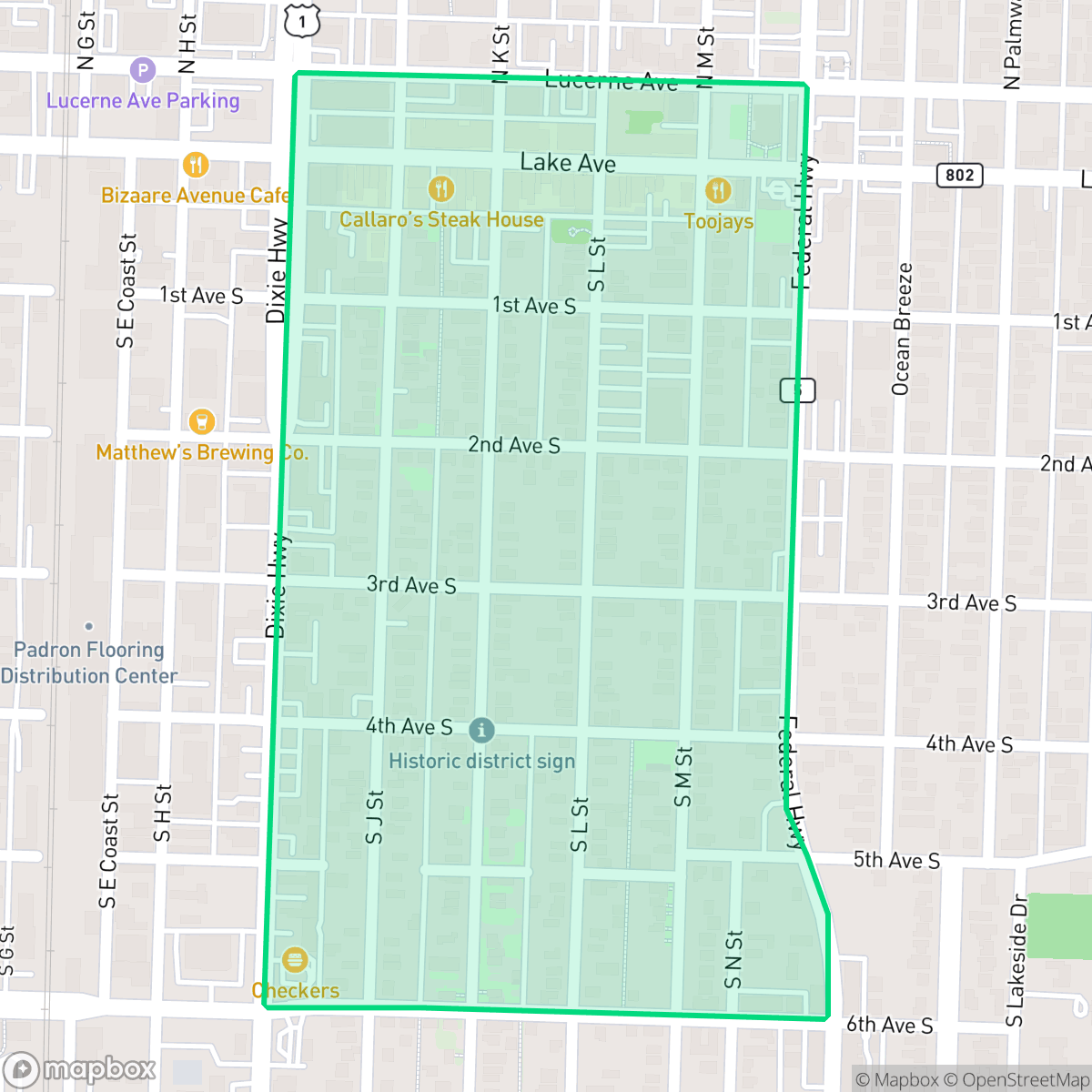 Map showing the location of Downtown Jewel, Lake Worth Beach, FL