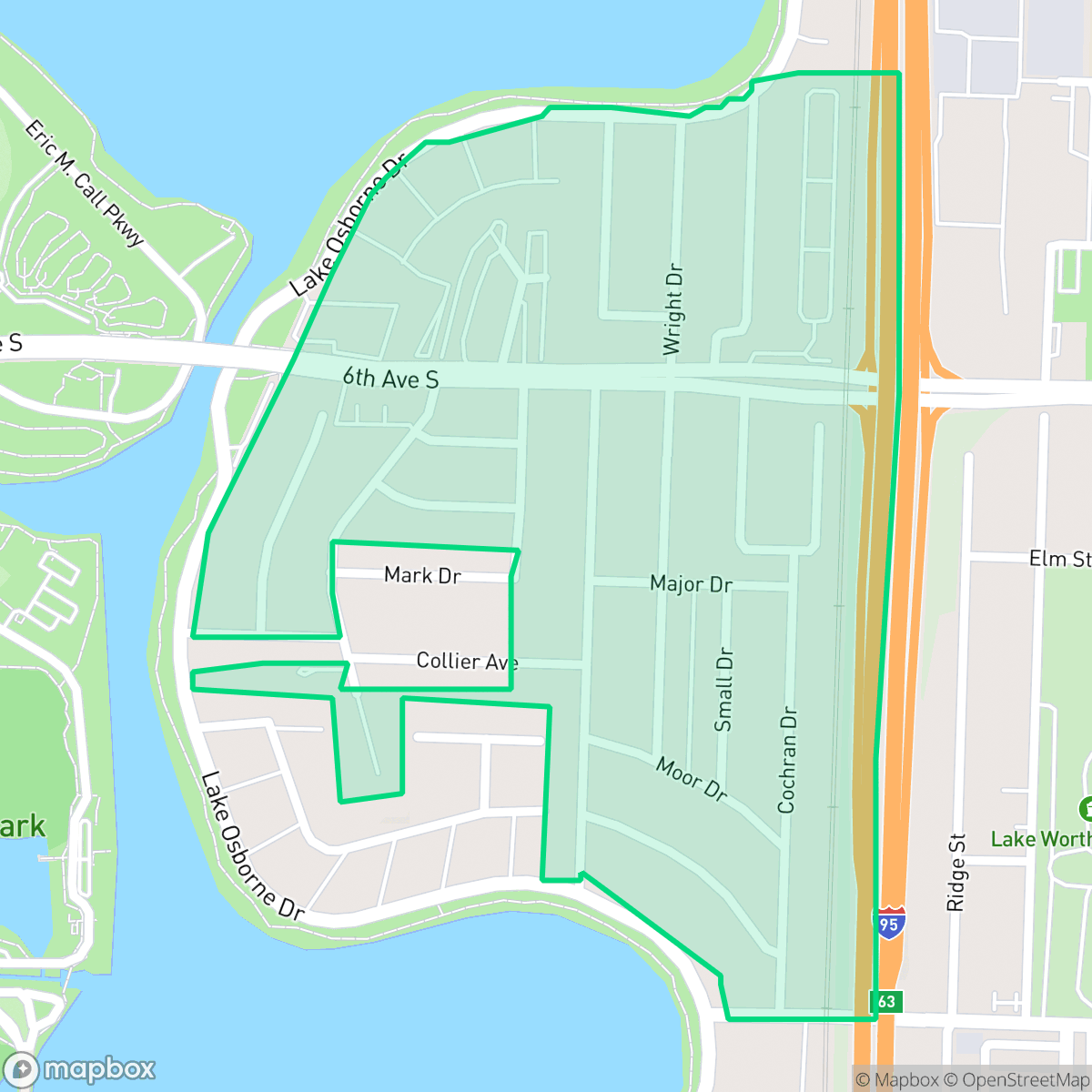 Map showing the location of Lake Osborne, Lake Worth Beach, FL