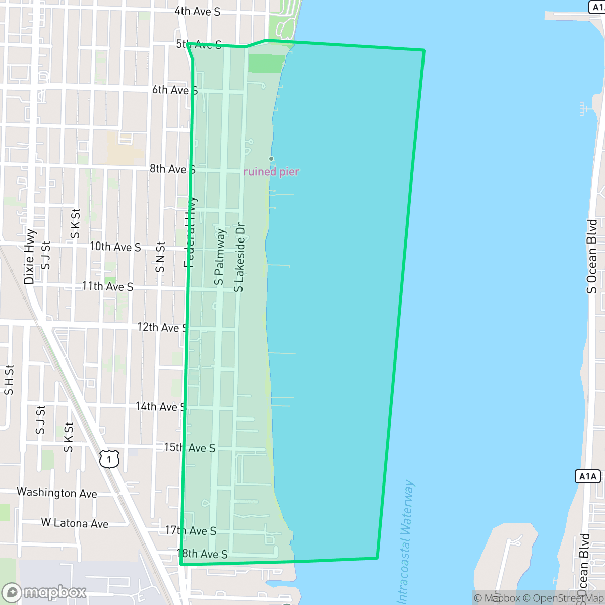 Map showing the location of South Palm Park, Lake Worth Beach, FL