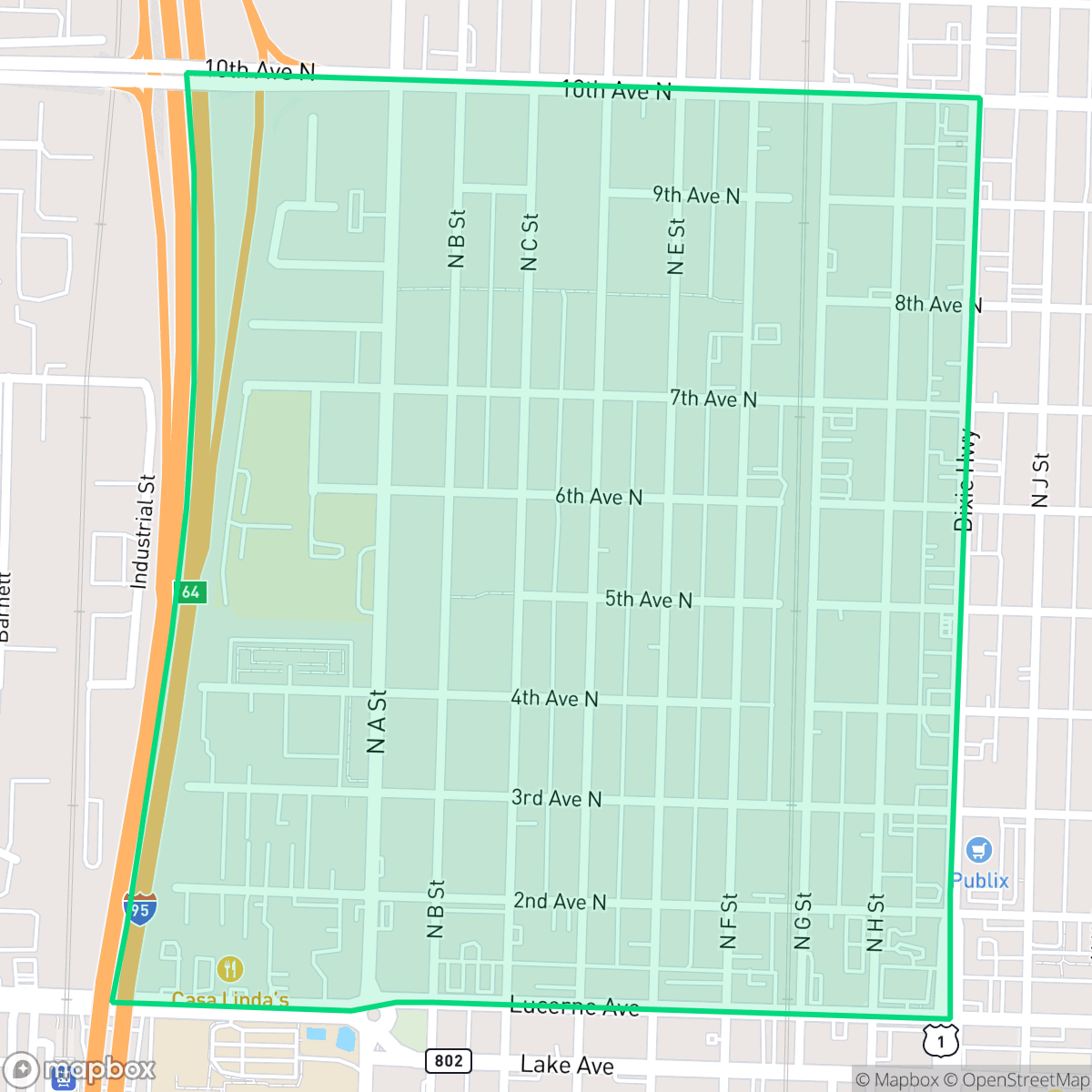 Map showing the location of Tropical Ridge, Lake Worth Beach, FL