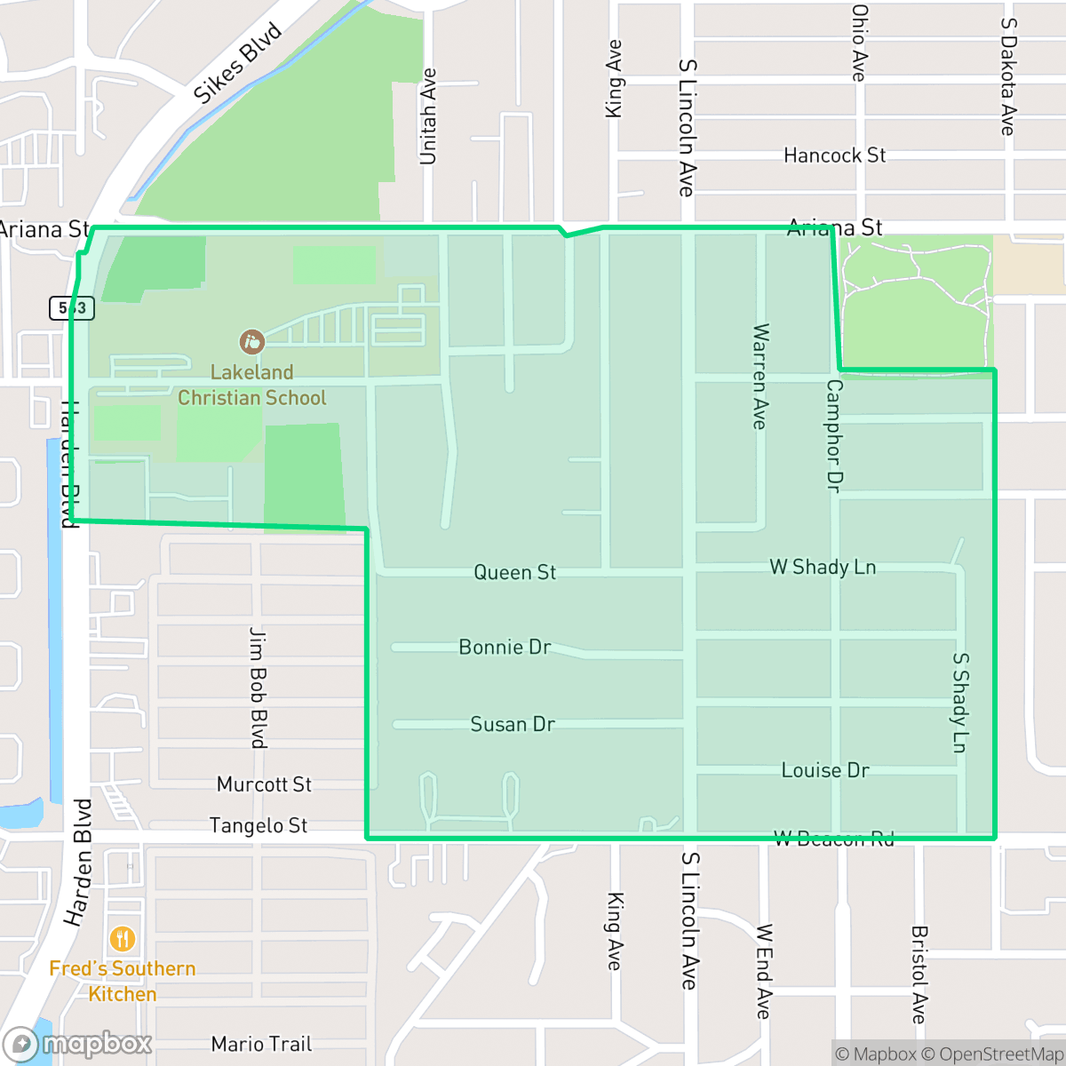 Map showing the location of Camphor, Lakeland, FL