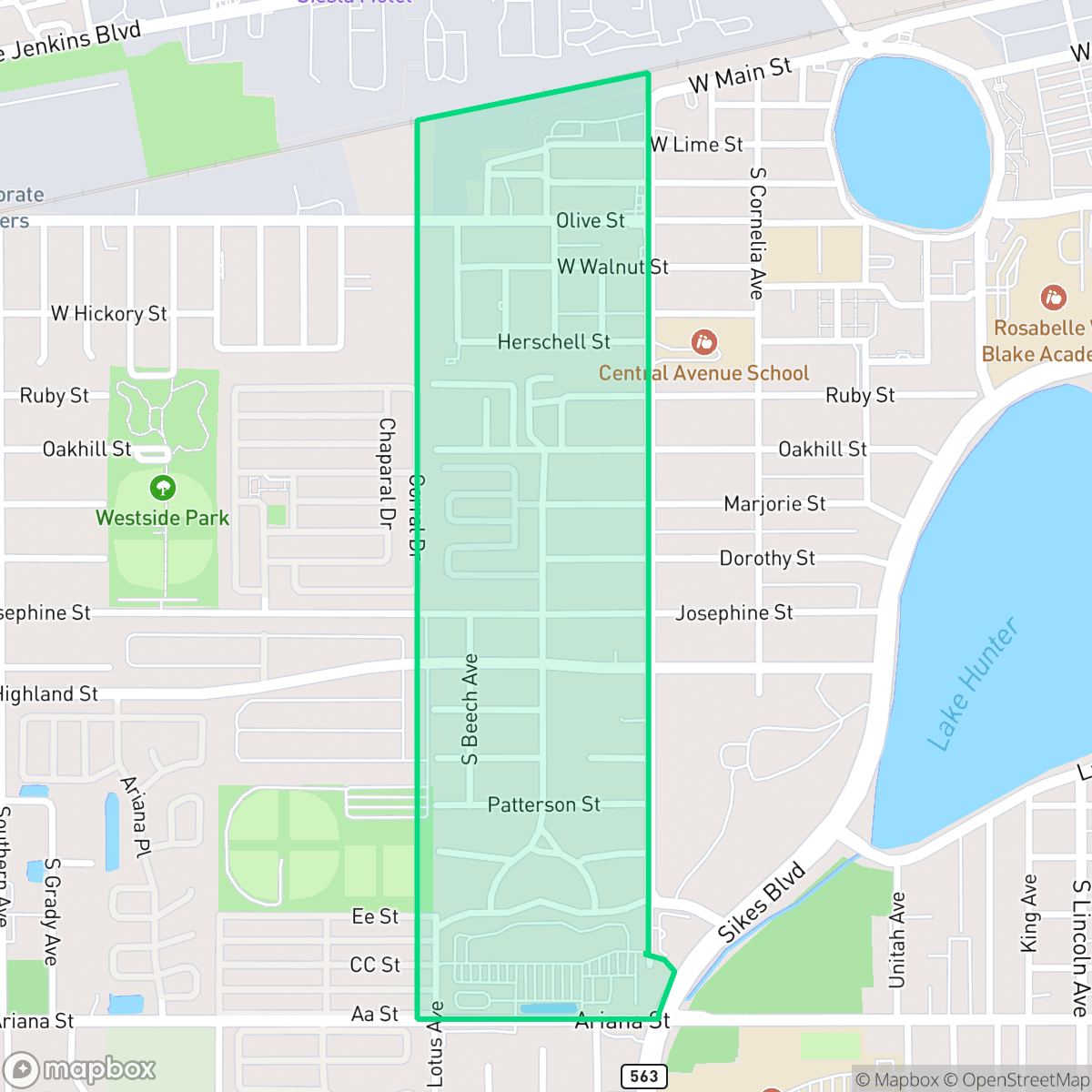 Map showing the location of Central Avenue, Lakeland, FL